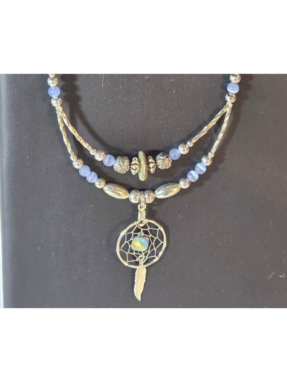 Dreamcatcher Pendant Beaded Necklace Blue Silver tone Southwest Mystical Jewelry